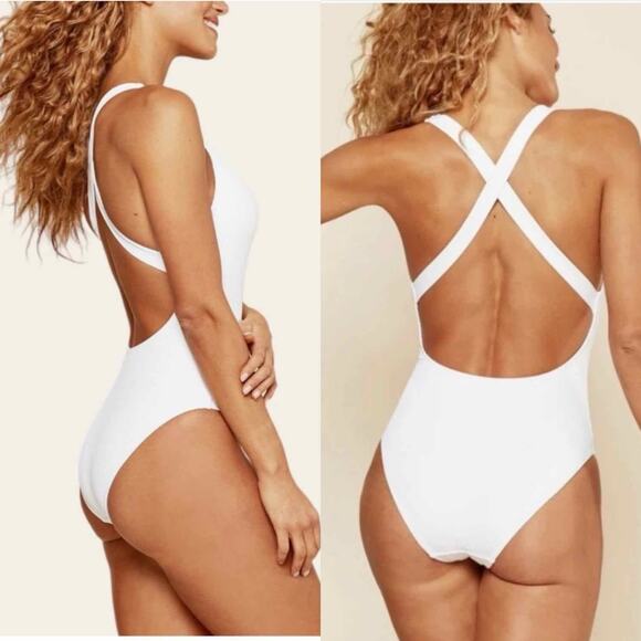 Andie The Tulum One Piece Rib White Swimsuit Size LT - Picture 2 of 10